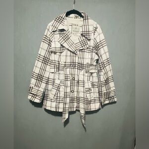 Weather Tamer Plaid Trench Coat Petite Medium Belted Double Breasted Tan White